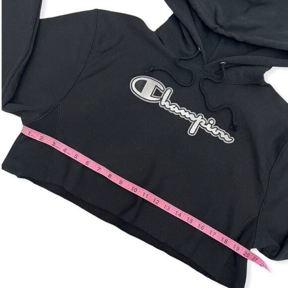 Champion Black Reverse Weave Embroidered Cropped Hoodie Sweatshirt - Picture 7 of 12